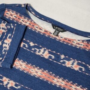 Lauren Ralph Lauren Blue Coral Ikat Stripe Boat Neck Top womens 3X Black Label